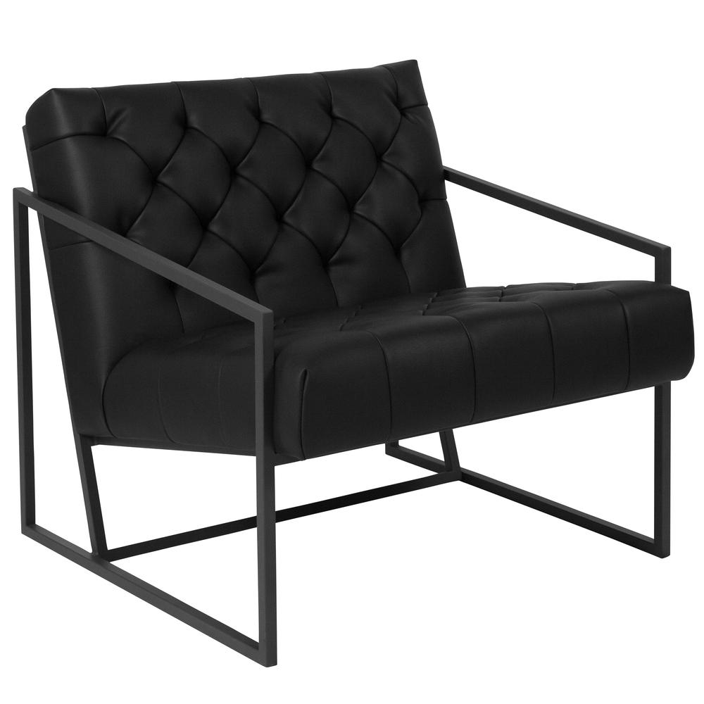 Black LeatherSoft Tufted Lounge Chair. Picture 1