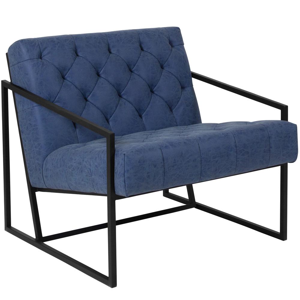 Madison Retro Blue LeatherSoft Tufted Lounge Chair. Picture 1
