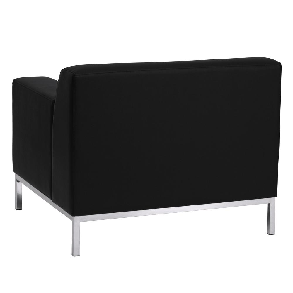 Contemporary Black LeatherSoft Chair with Line Stitching and Integrated Stainless Steel Frame. Picture 2