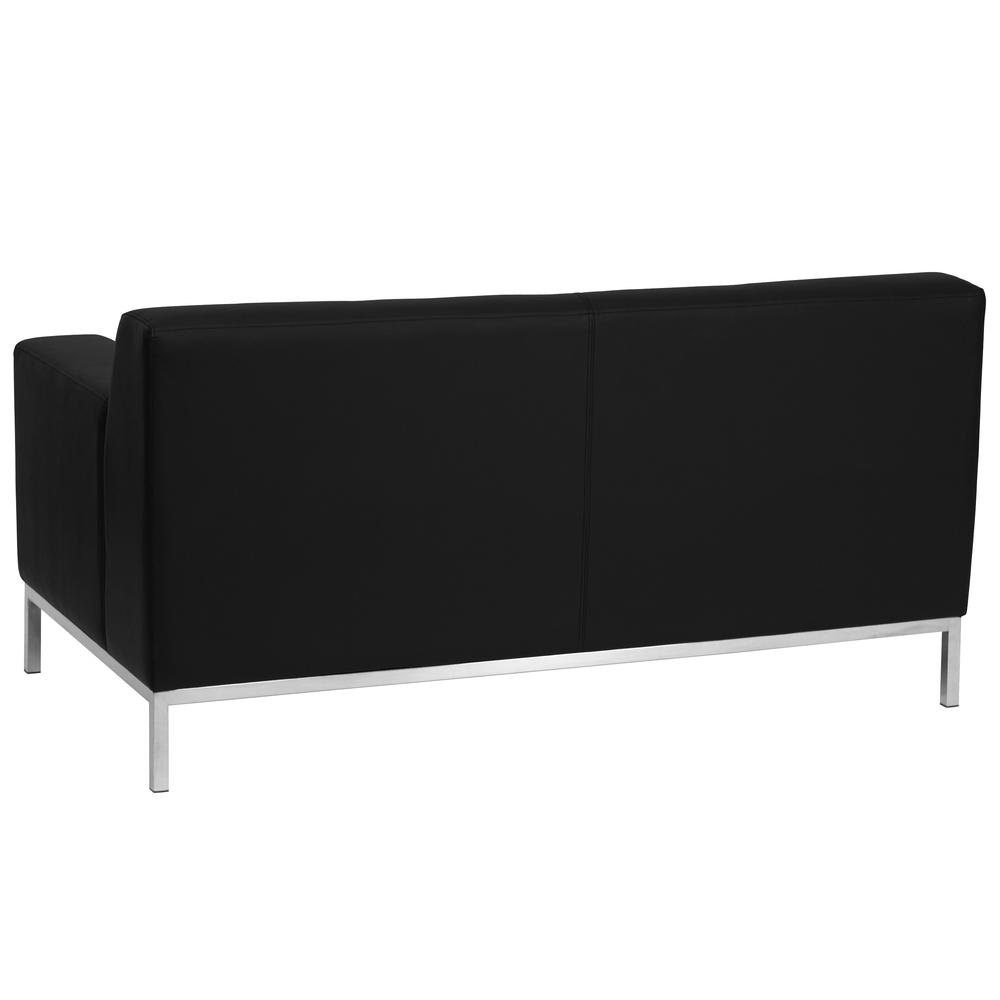 Contemporary Black LeatherSoft Loveseat with Line Stitching and Integrated Stainless Steel Frame. Picture 2