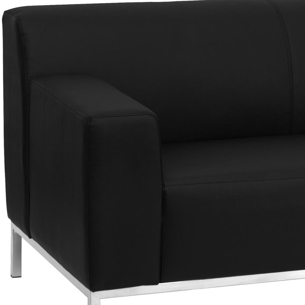 Contemporary Black LeatherSoft Loveseat with Line Stitching and Integrated Stainless Steel Frame. Picture 3