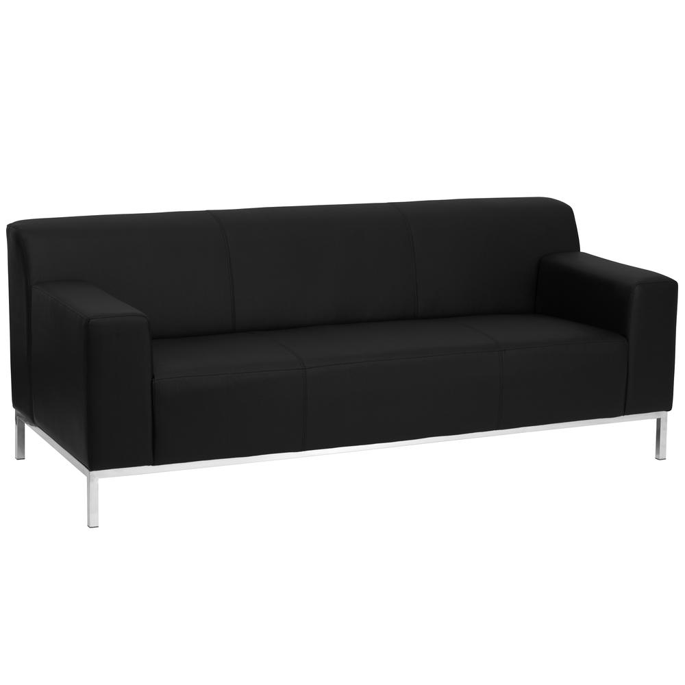 HERCULES Definity Series Contemporary Black LeatherSoft Sofa with Stainless Steel Frame. Picture 1