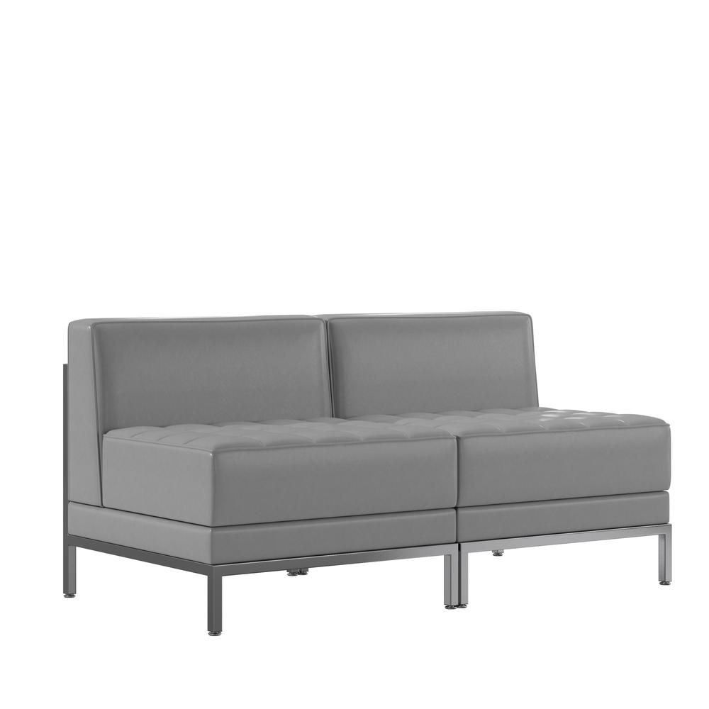 HERCULES Imagination Series 2 Piece Gray LeatherSoft Waiting Room Lounge Set - Reception Bench. Picture 2