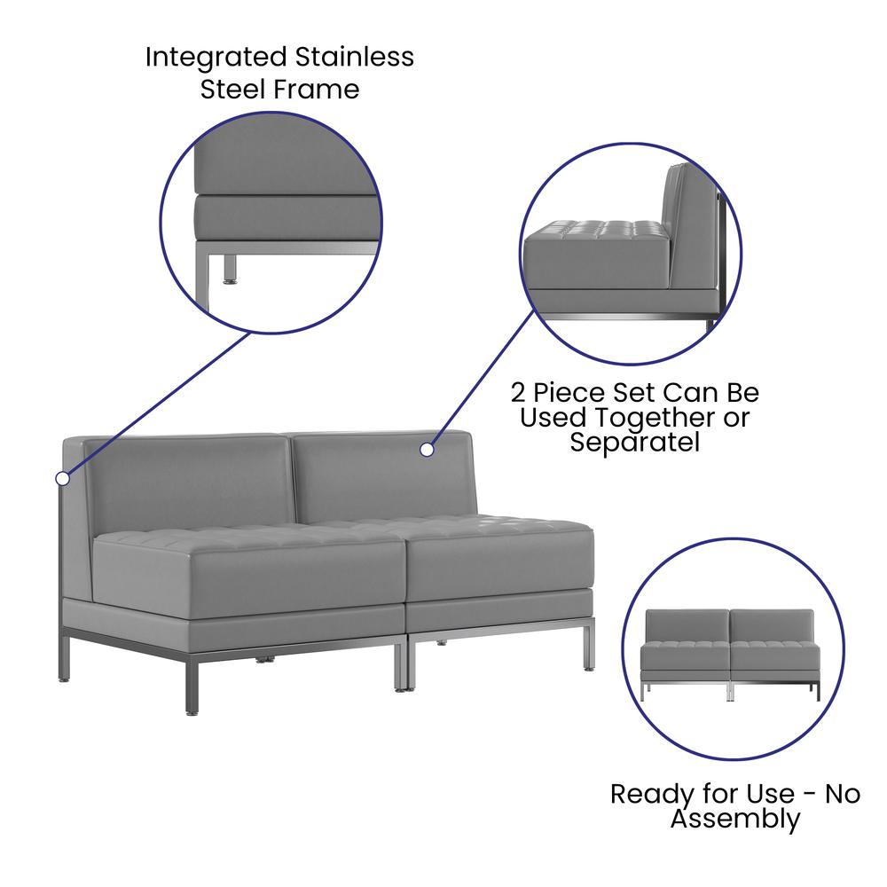 HERCULES Imagination Series 2 Piece Gray LeatherSoft Waiting Room Lounge Set - Reception Bench. Picture 3