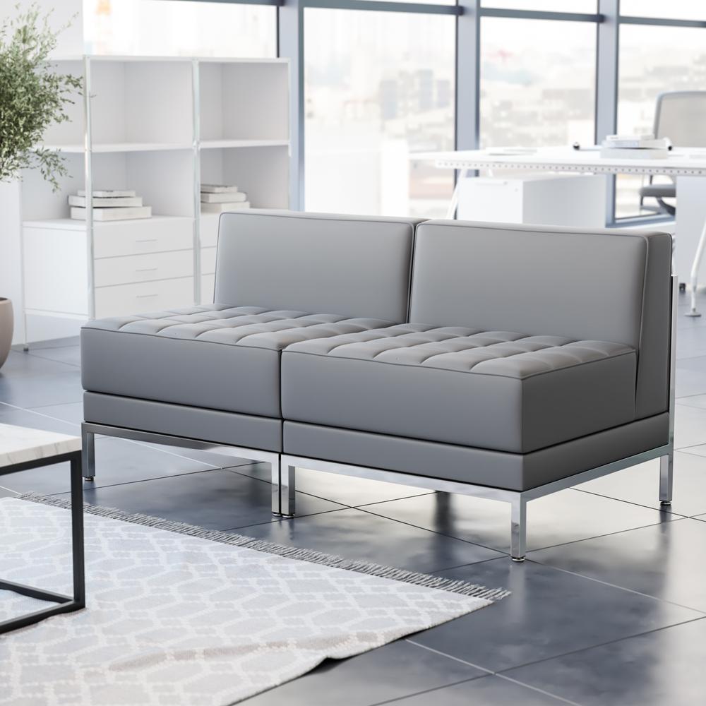HERCULES Imagination Series 2 Piece Gray LeatherSoft Waiting Room Lounge Set - Reception Bench. Picture 1