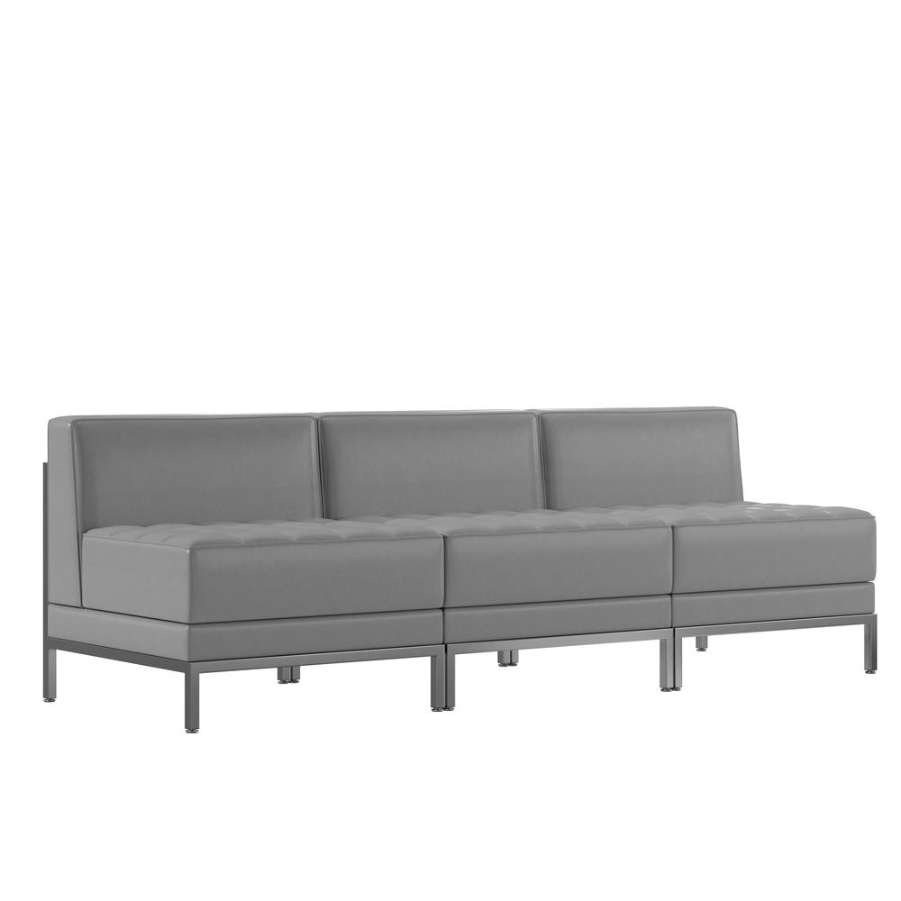Imagination 3 Piece Gray LeatherSoft Waiting Room Lounge Set - Reception Bench. Picture 2