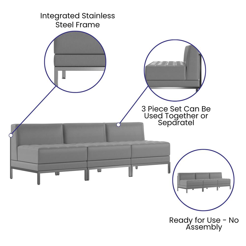 Imagination 3 Piece Gray LeatherSoft Waiting Room Lounge Set - Reception Bench. Picture 3