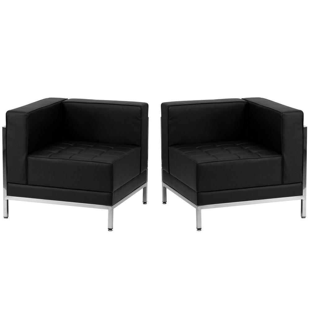 Black LeatherSoft 2 Piece Corner Chair Set. Picture 2