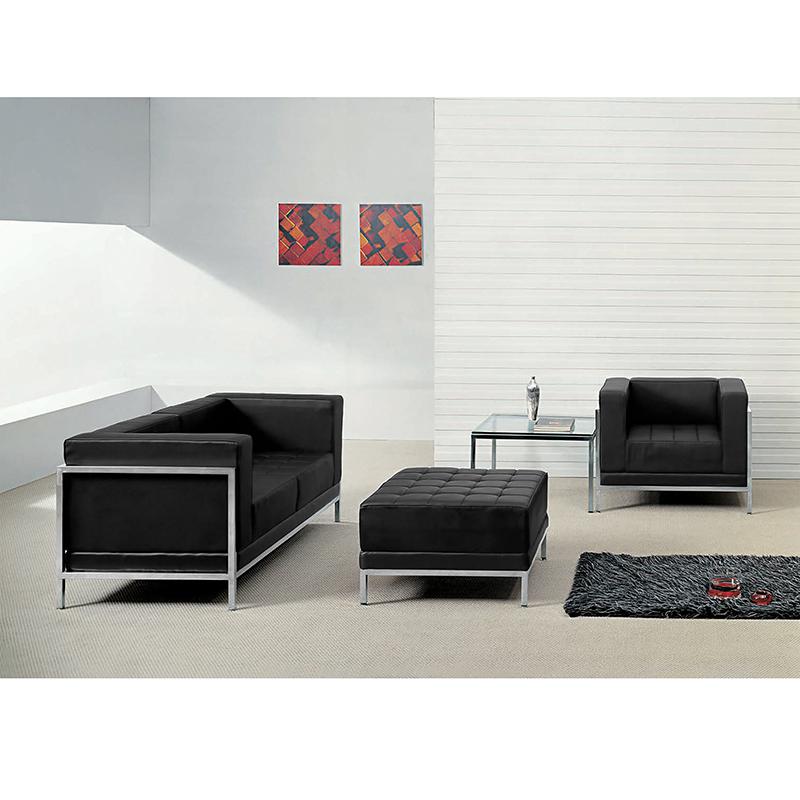 HERCULES Imagination Series Black LeatherSoft Loveseat, Chair & Ottoman Set. The main picture.