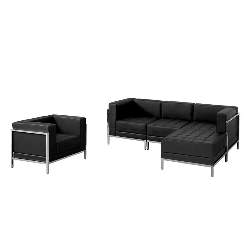 Black LeatherSoft Sectional & Chair, 5 Pieces. Picture 1