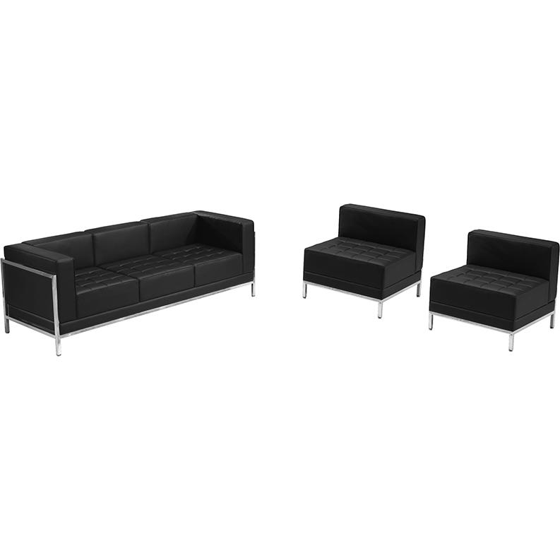 Imagination Black LeatherSoft Sofa & Chair Set. Picture 1