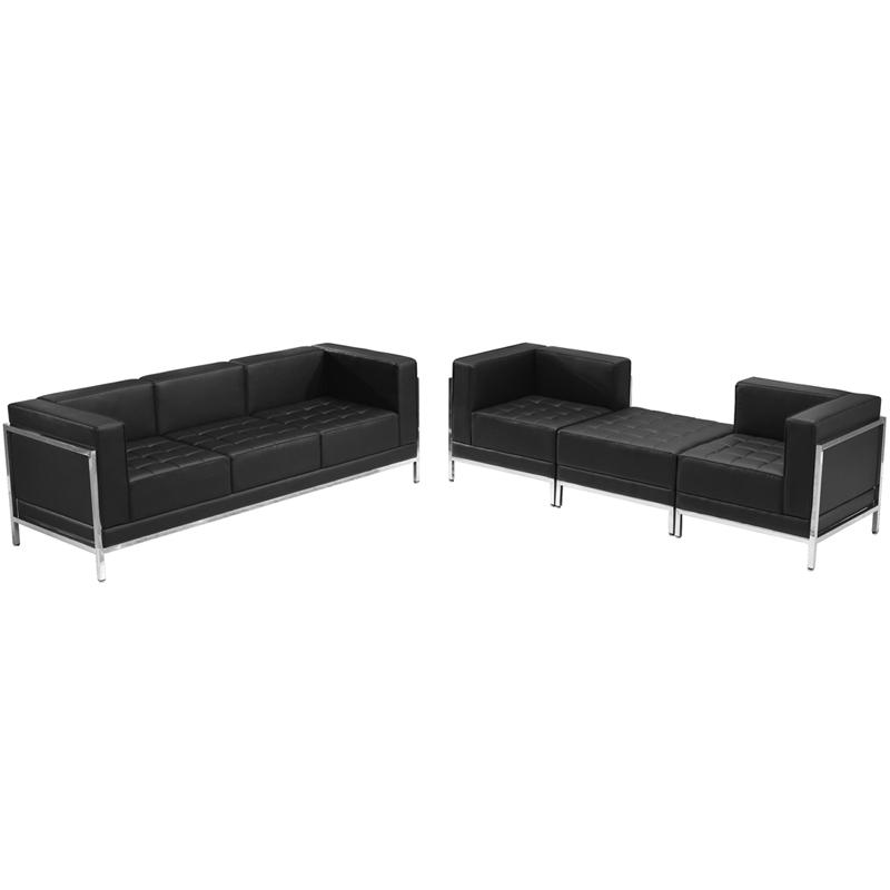 Black LeatherSoft Sofa & Lounge Chair Set, 4 Pieces. Picture 1