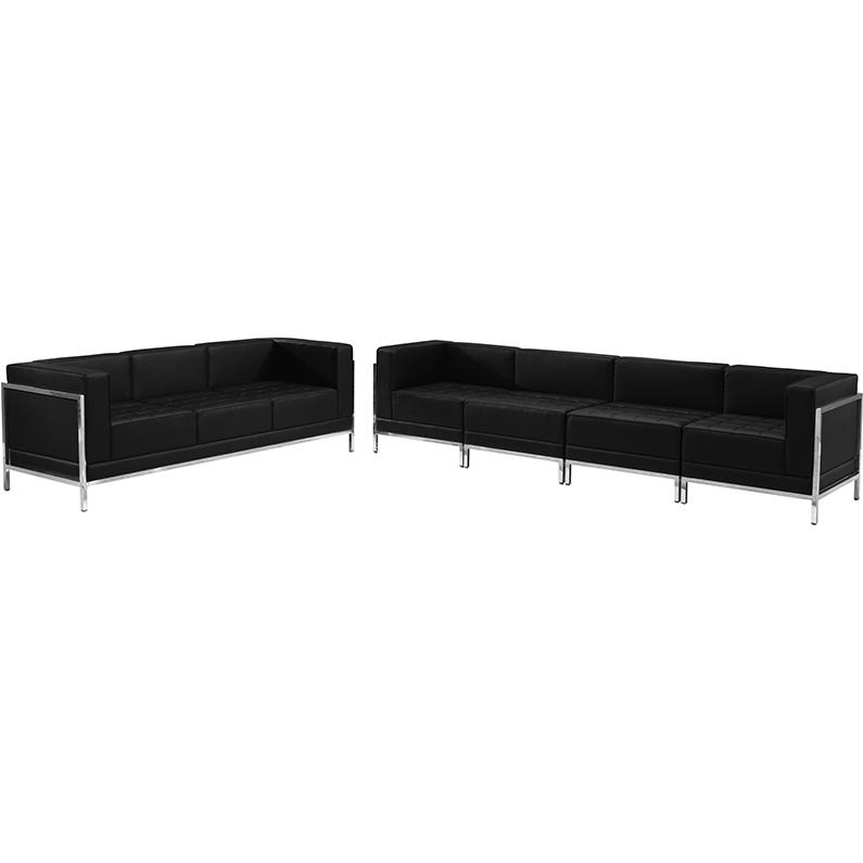 Black LeatherSoft Sofa Set, 5 Pieces. Picture 1
