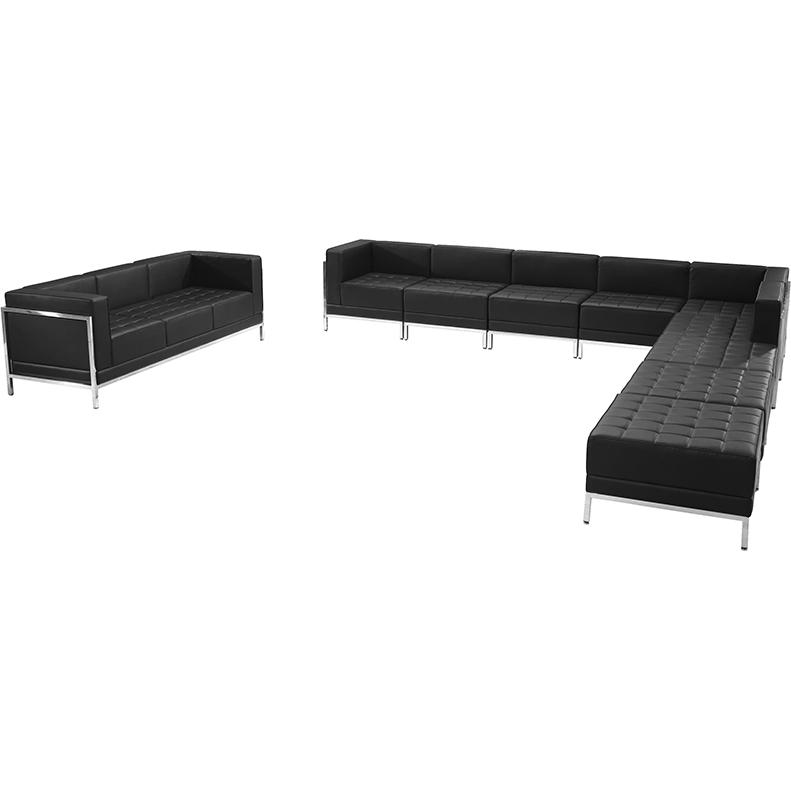 Black LeatherSoft Sectional & Sofa Set, 10 Pieces. Picture 1