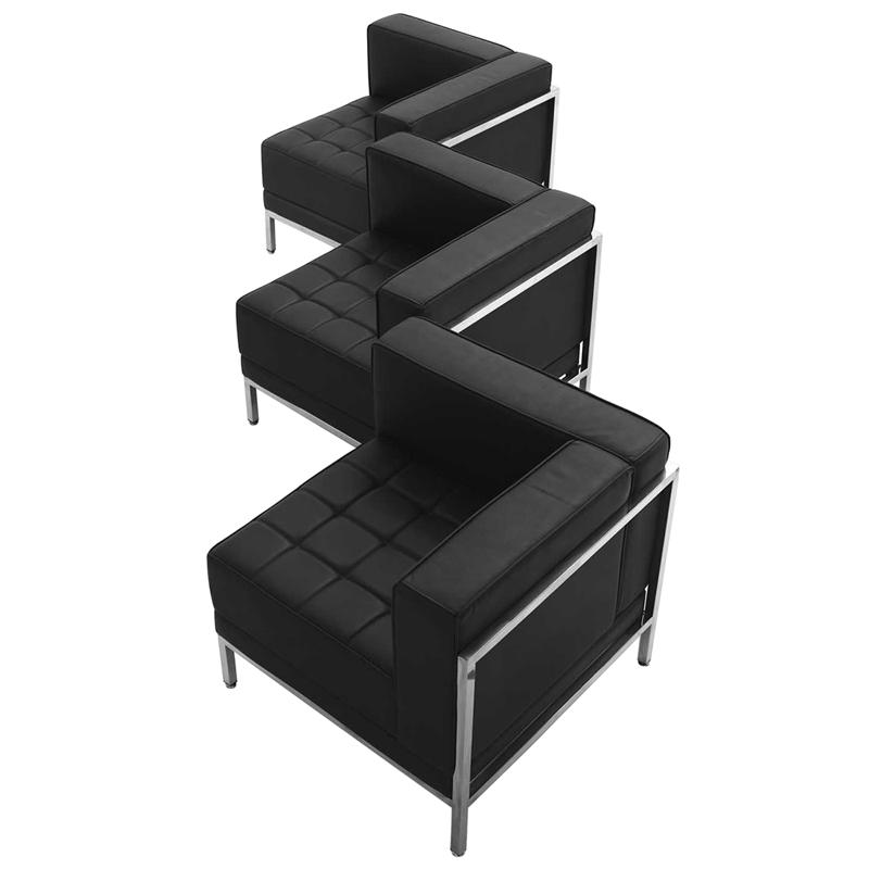Black LeatherSoft 3 Piece Corner Chair Set. Picture 1