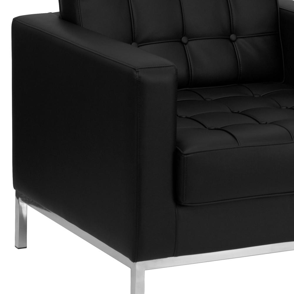Contemporary Button Tufted Black LeatherSoft Chair with Integrated Stainless Steel Frame. Picture 3
