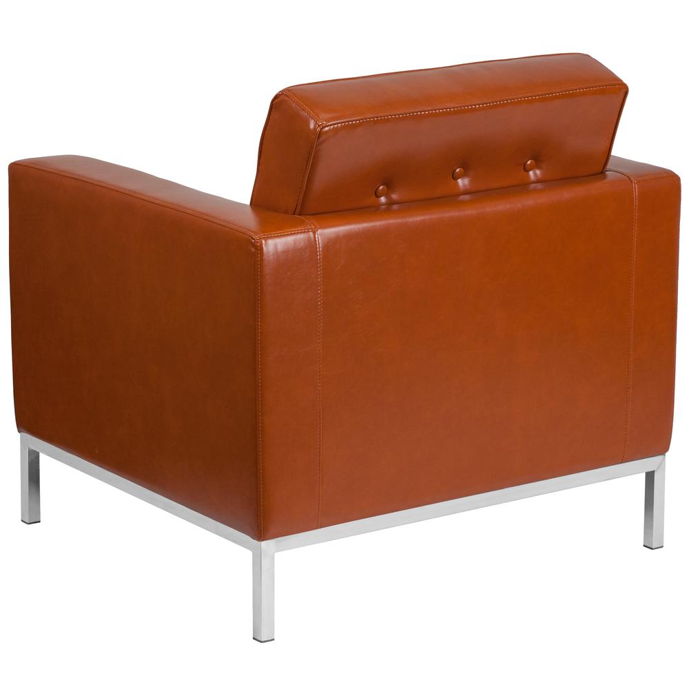 Contemporary Button Tufted Cognac LeatherSoft Chair with Integrated Stainless Steel Frame. Picture 2