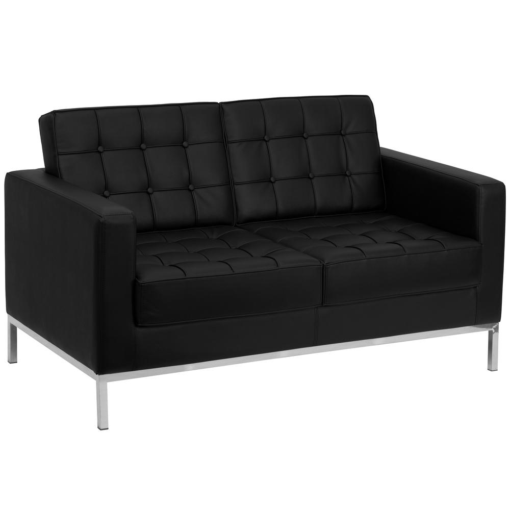 HERCULES Lacey Series Contemporary Black LeatherSoft Loveseat with Stainless Steel Frame. The main picture.