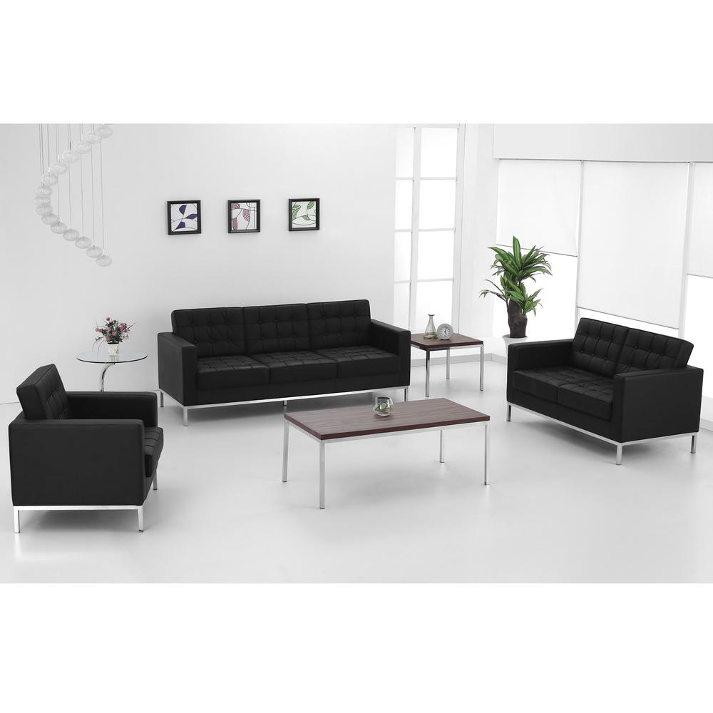 Contemporary Button Tufted Black LeatherSoft Loveseat with Integrated Stainless Steel Frame. Picture 4