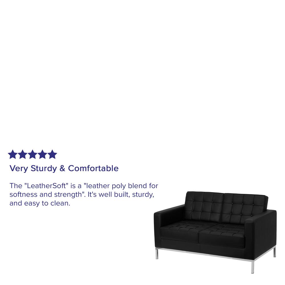 Contemporary Button Tufted Black LeatherSoft Loveseat with Integrated Stainless Steel Frame. Picture 5