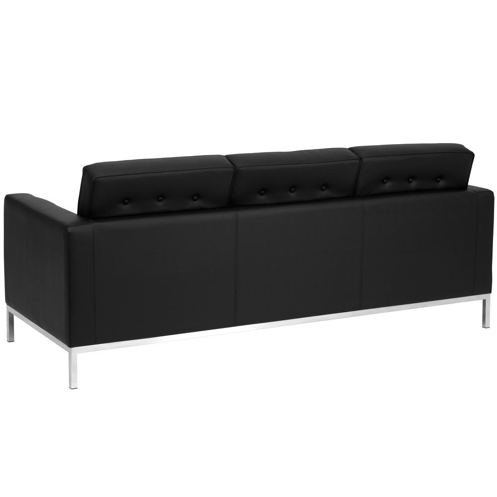 Contemporary Button Tufted Black LeatherSoft Sofa with Integrated Stainless Steel Frame. Picture 2