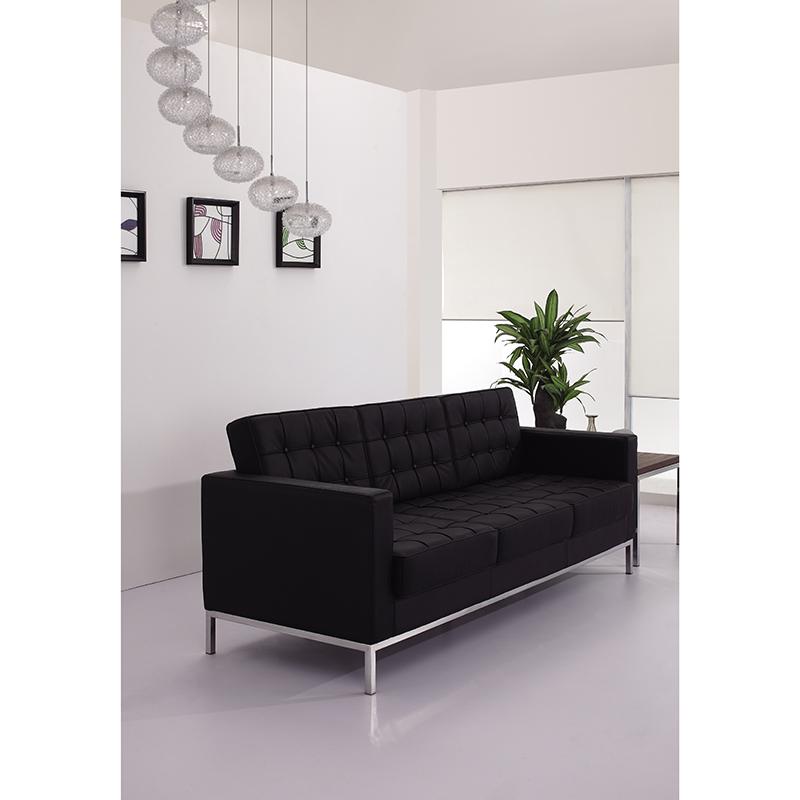 Lacey Contemporary Black LeatherSoft Sofa with Stainless Steel Frame. Picture 3