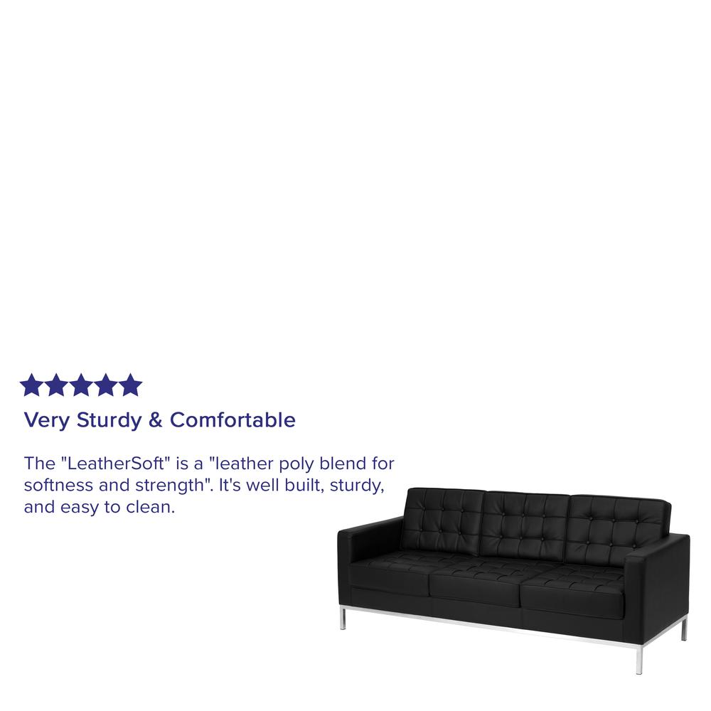 Contemporary Button Tufted Black LeatherSoft Sofa with Integrated Stainless Steel Frame. Picture 4