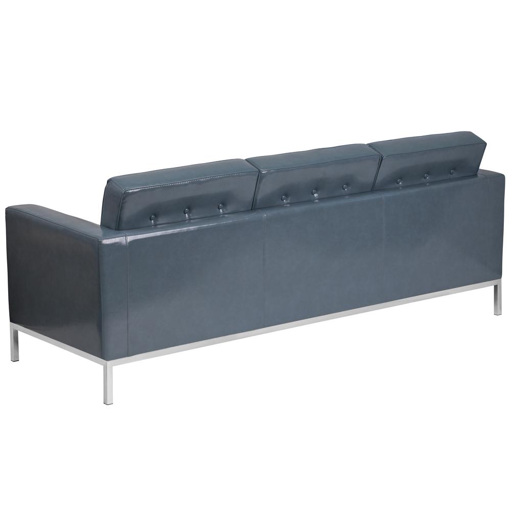 Contemporary Button Tufted Gray LeatherSoft Sofa with Integrated Stainless Steel Frame. Picture 2