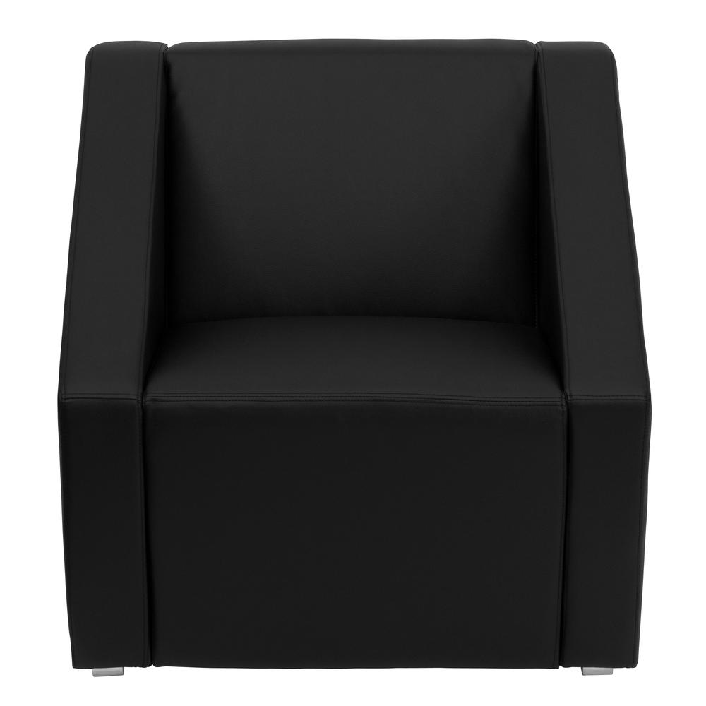 Black LeatherSoft Lounge Chair with Triangular Shaped Base. Picture 4