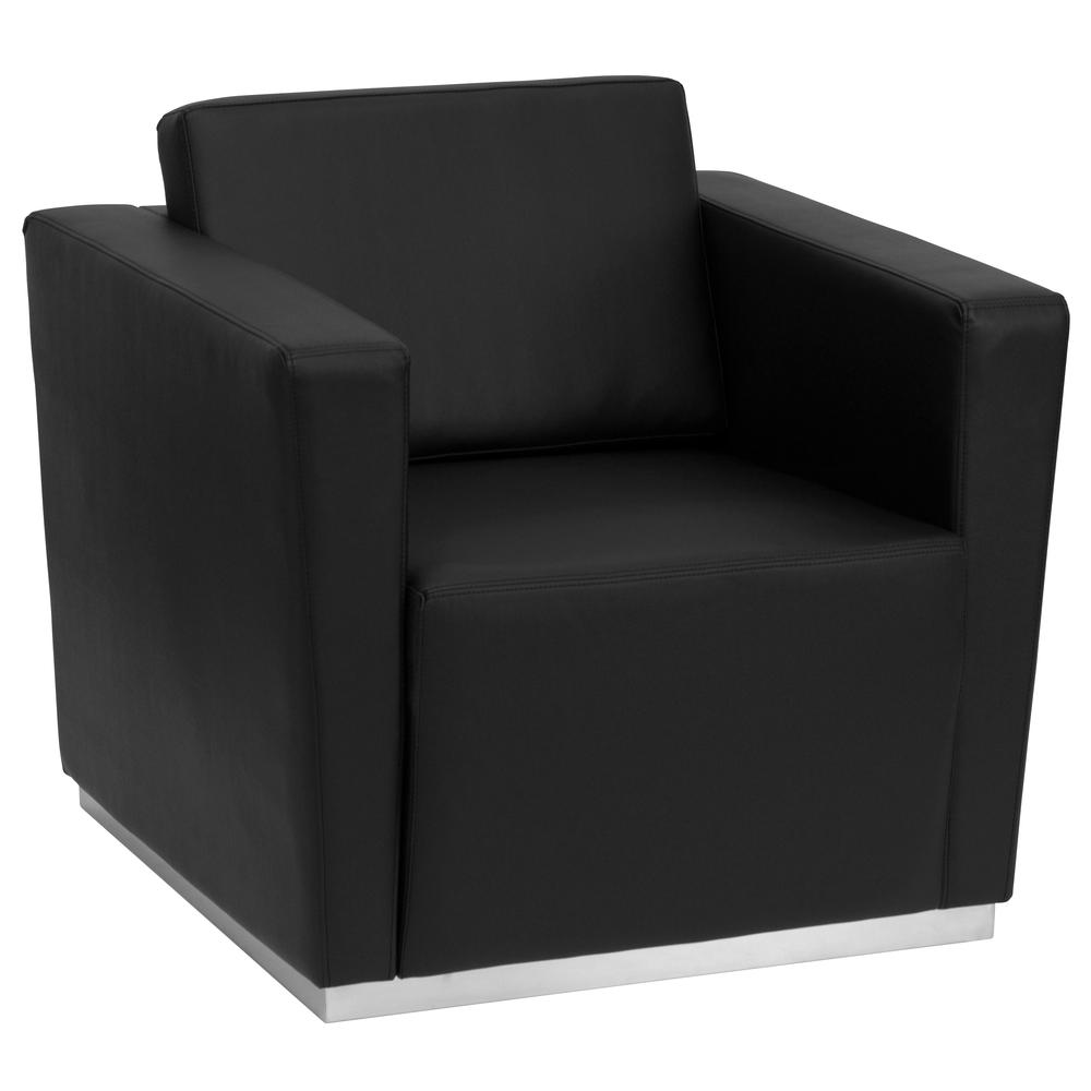 Contemporary Black LeatherSoft Chair with Stainless Steel Recessed Base. Picture 1