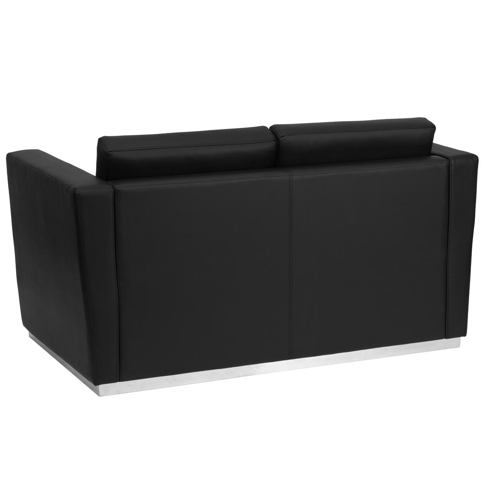 Contemporary Black LeatherSoft Loveseat with Stainless Steel Recessed Base. Picture 2