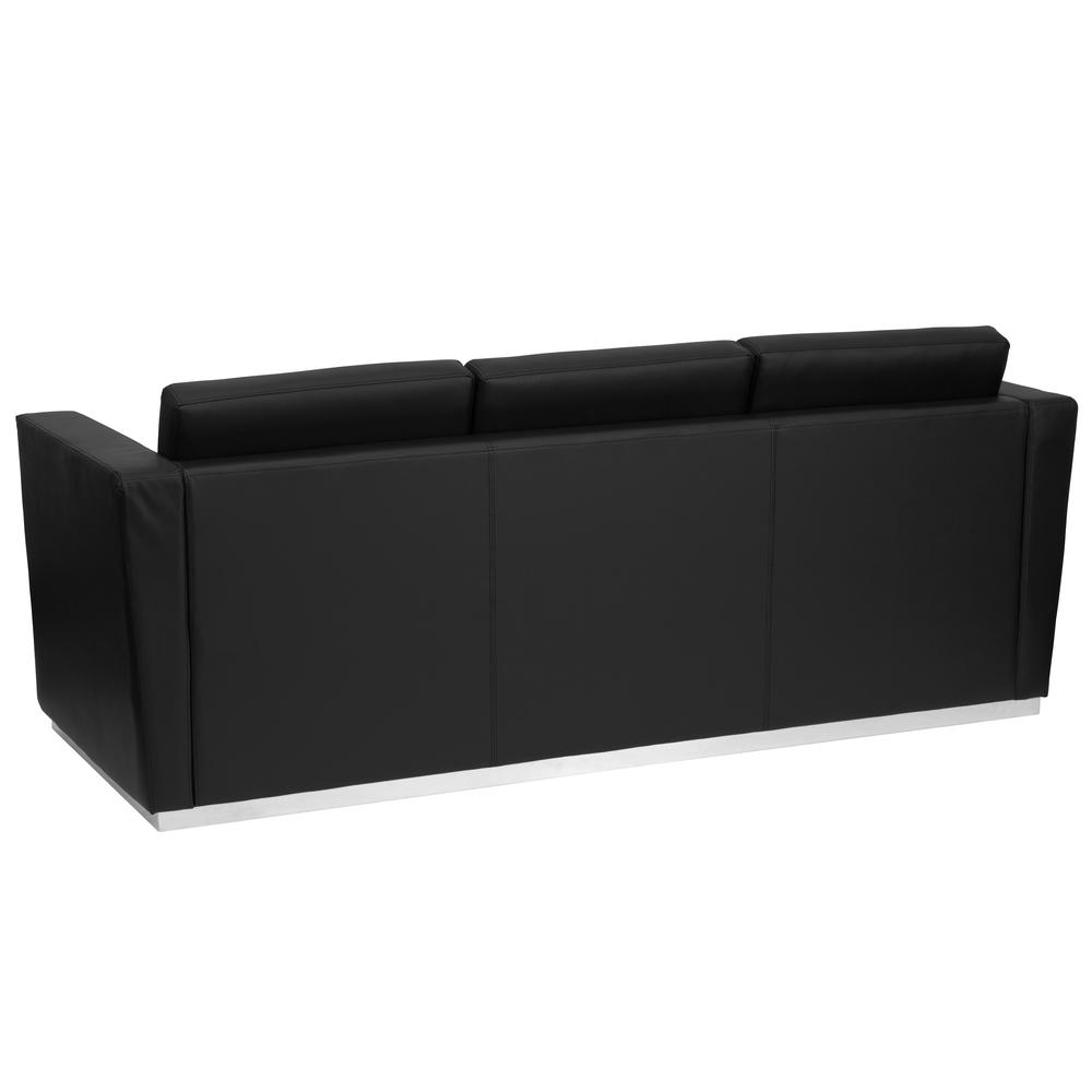 Contemporary Black LeatherSoft Sofa with Stainless Steel Recessed Base. Picture 2
