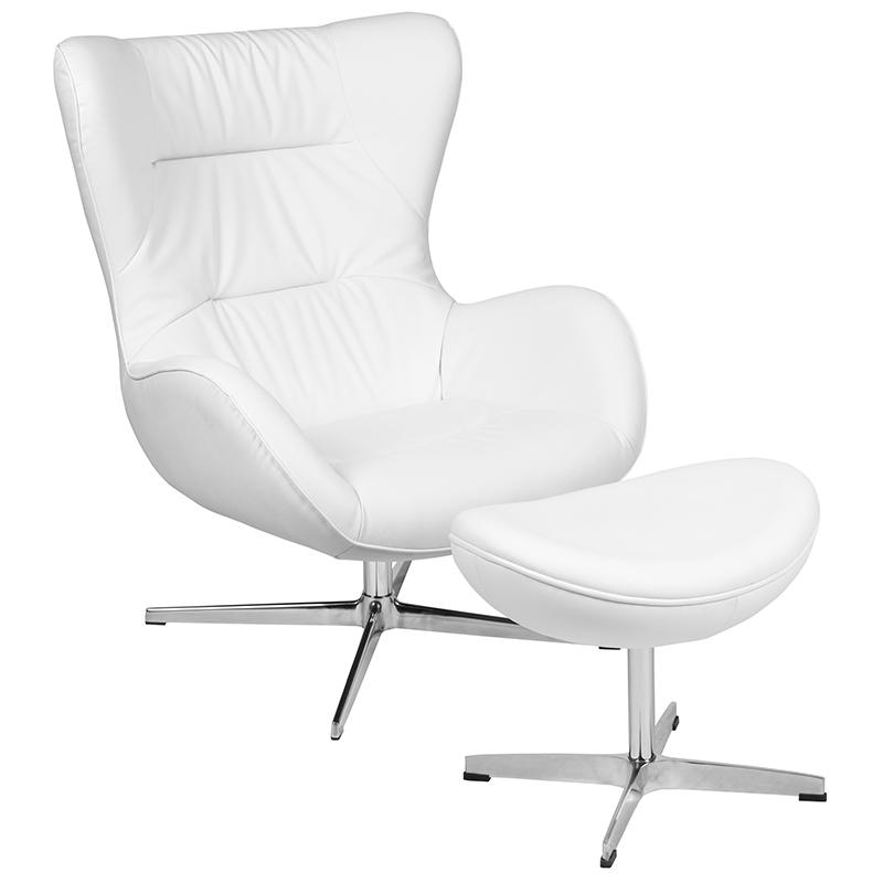 White LeatherSoft Swivel Wing Chair and Ottoman Set. Picture 2