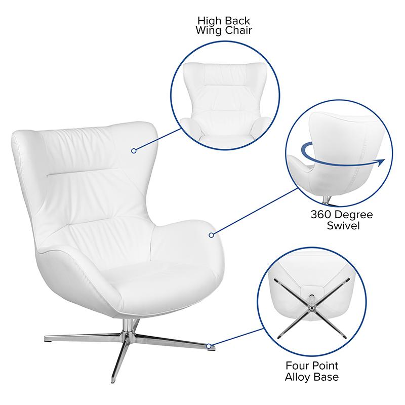 White LeatherSoft Swivel Wing Chair and Ottoman Set. Picture 4