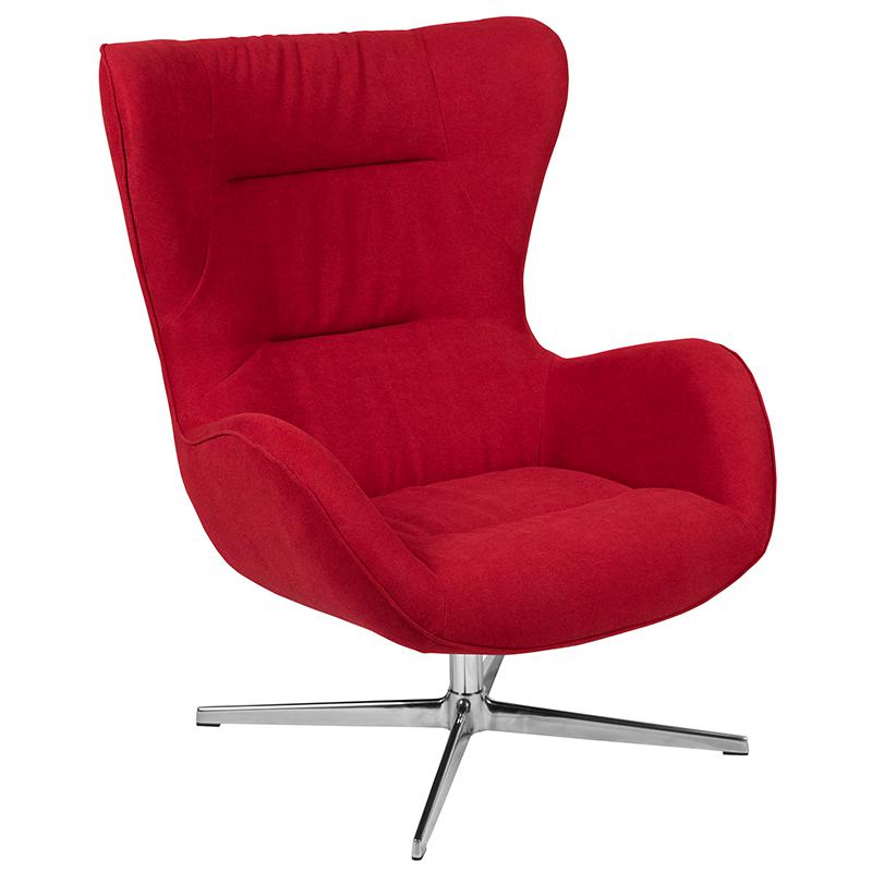 Red Fabric Swivel Wing Chair. Picture 2