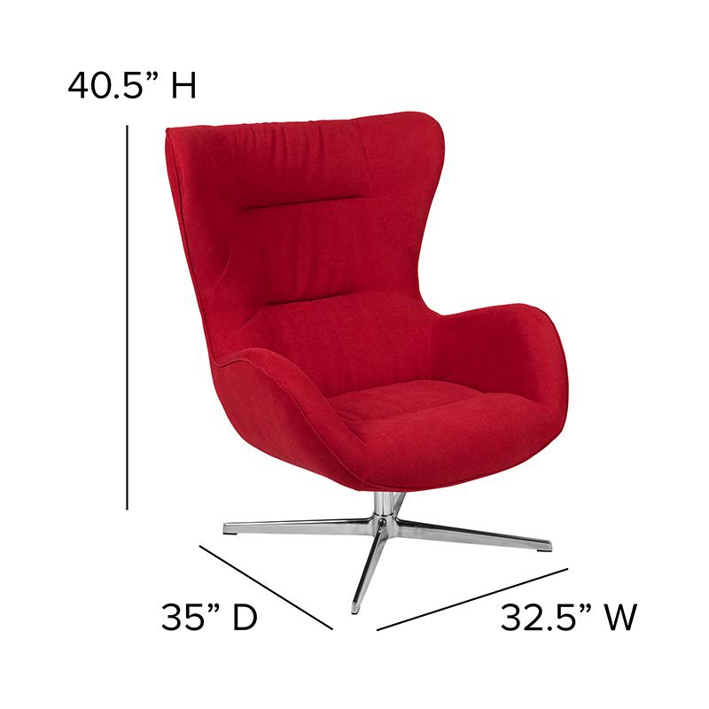 Red Fabric Swivel Wing Chair. Picture 5