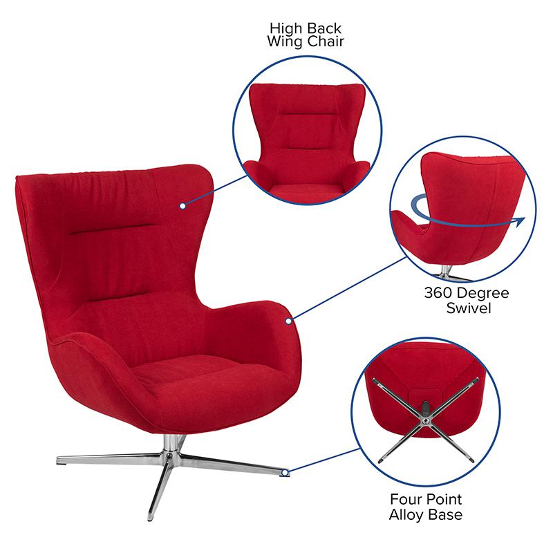 Red Fabric Swivel Wing Chair. Picture 4