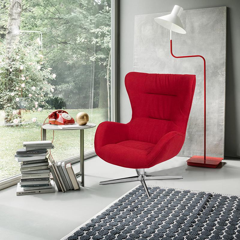 Red Fabric Swivel Wing Chair. The main picture.