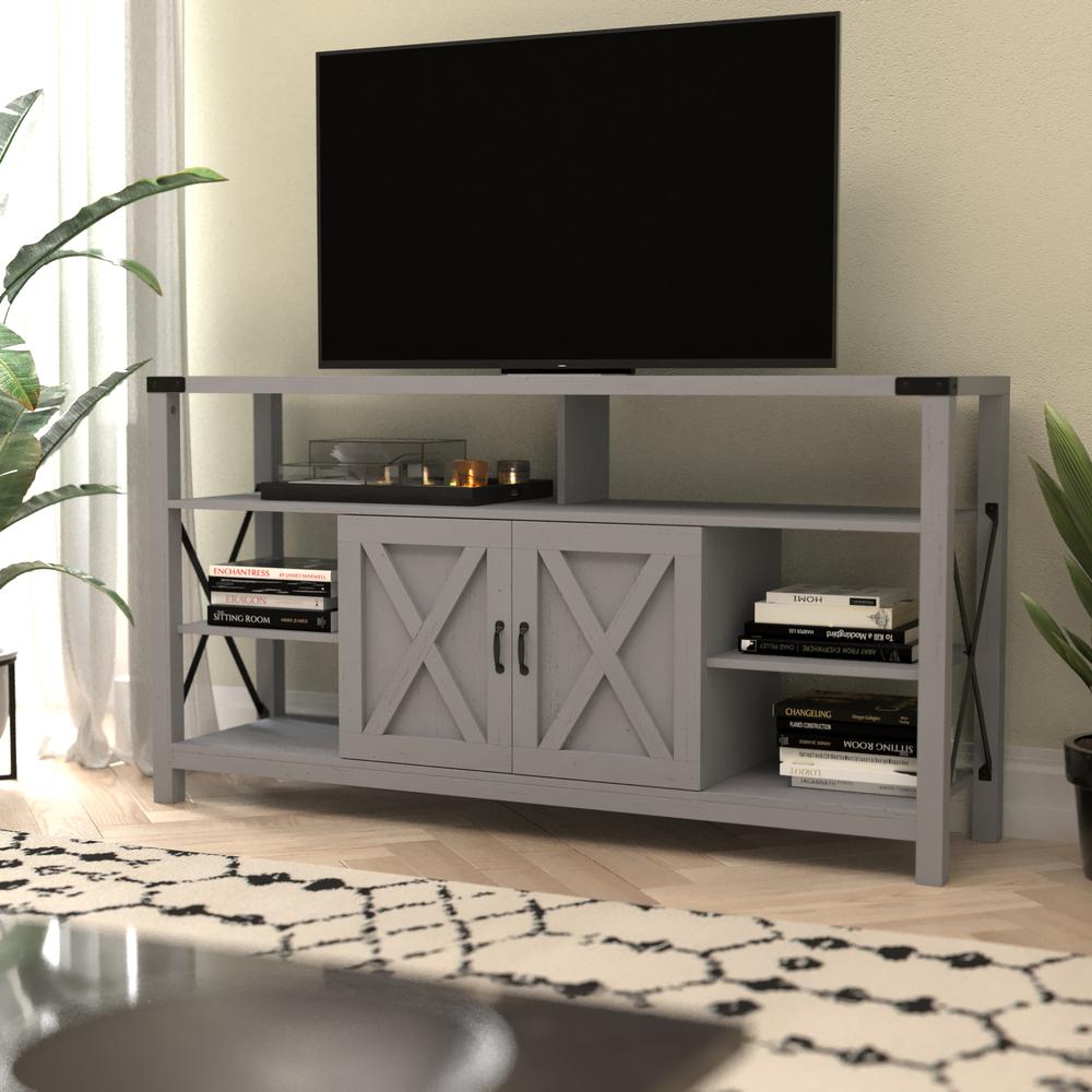 60" Farmhouse Tall TV Console Cabinet for TV's up to 60", Coastal Gray. Picture 1