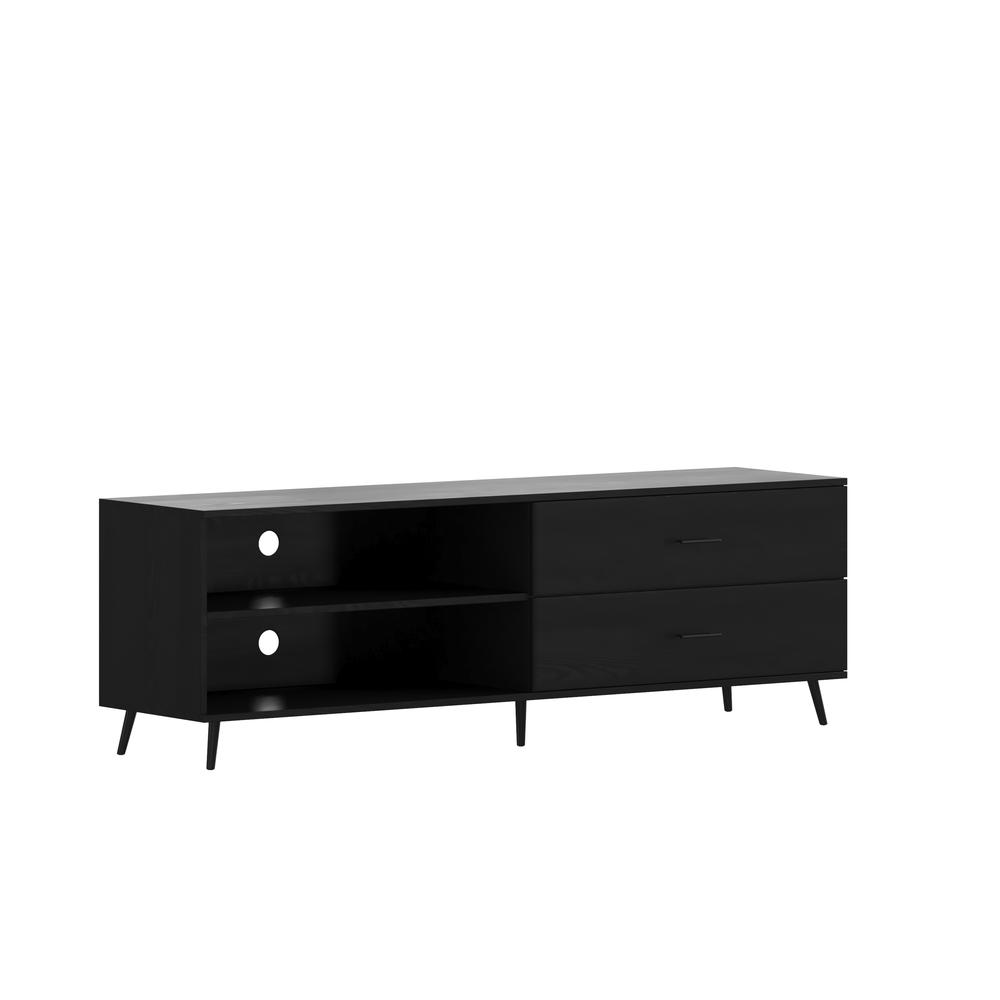 65" TV Stand for up to 60" TV's with Shelf and Storage Drawers, Black. Picture 2