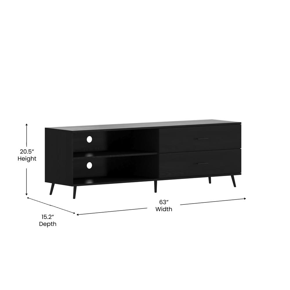 65" TV Stand for up to 60" TV's with Shelf and Storage Drawers, Black. Picture 5