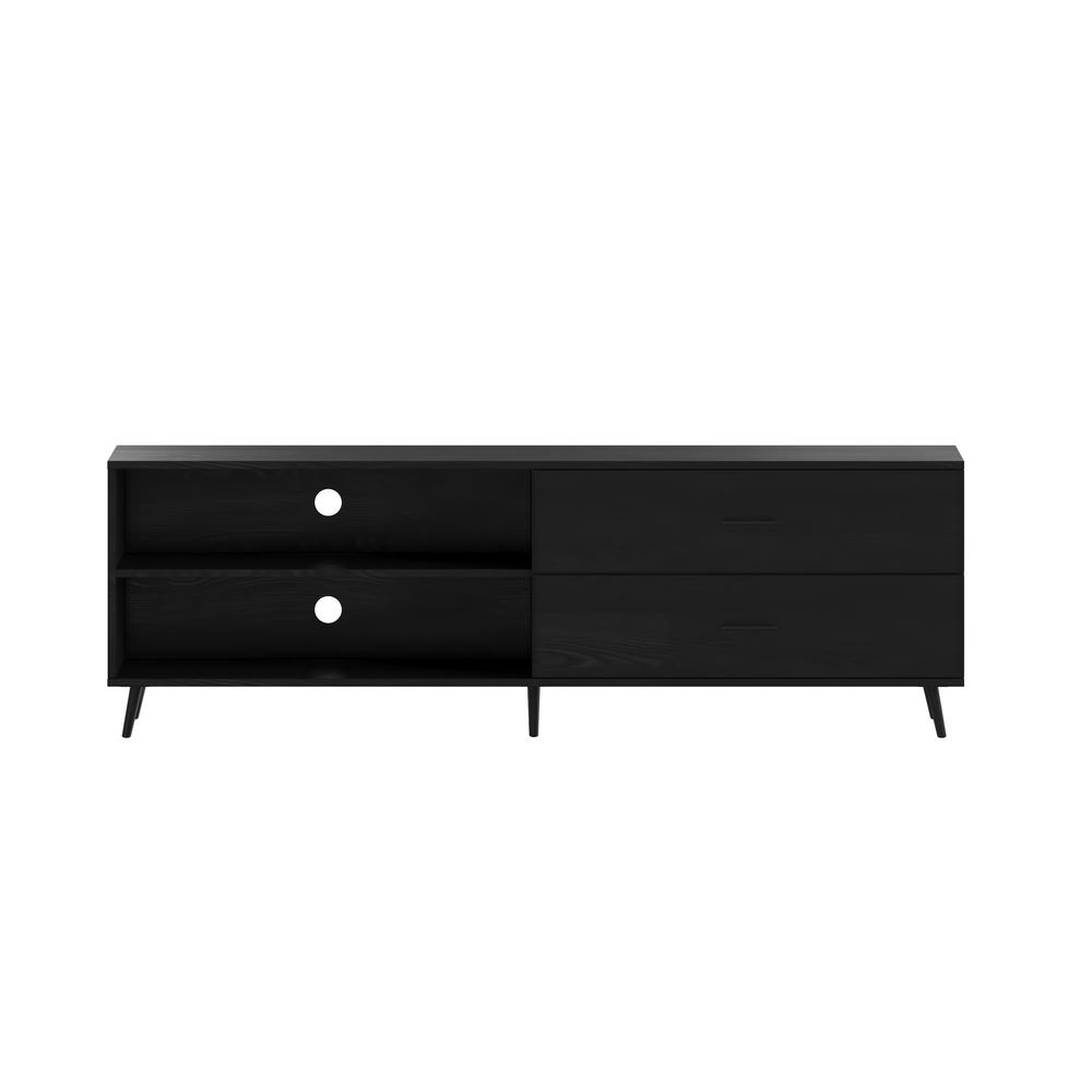 65" TV Stand for up to 60" TV's with Shelf and Storage Drawers, Black. Picture 11