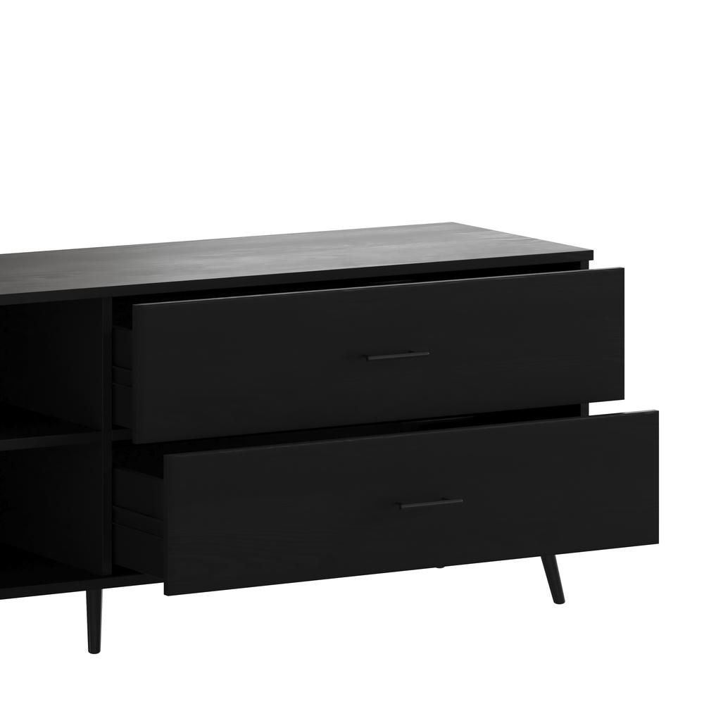65" TV Stand for up to 60" TV's with Shelf and Storage Drawers, Black. Picture 9