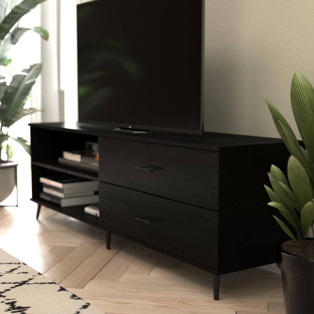 65" TV Stand for up to 60" TV's with Shelf and Storage Drawers, Black. Picture 6