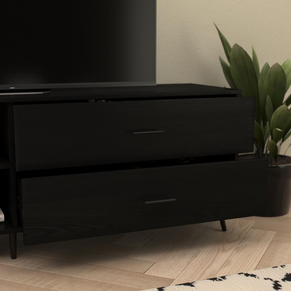 65" TV Stand for up to 60" TV's with Shelf and Storage Drawers, Black. Picture 7