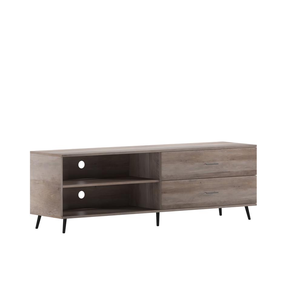 65" TV Stand for up to 60" TV's with Shelf and Storage Drawers, Walnut. Picture 2