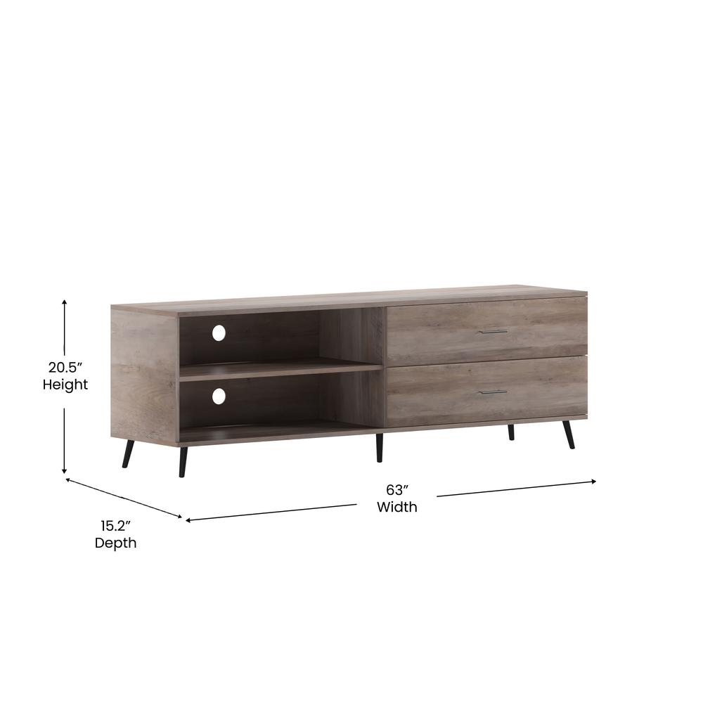 65" TV Stand for up to 60" TV's with Shelf and Storage Drawers, Walnut. Picture 5