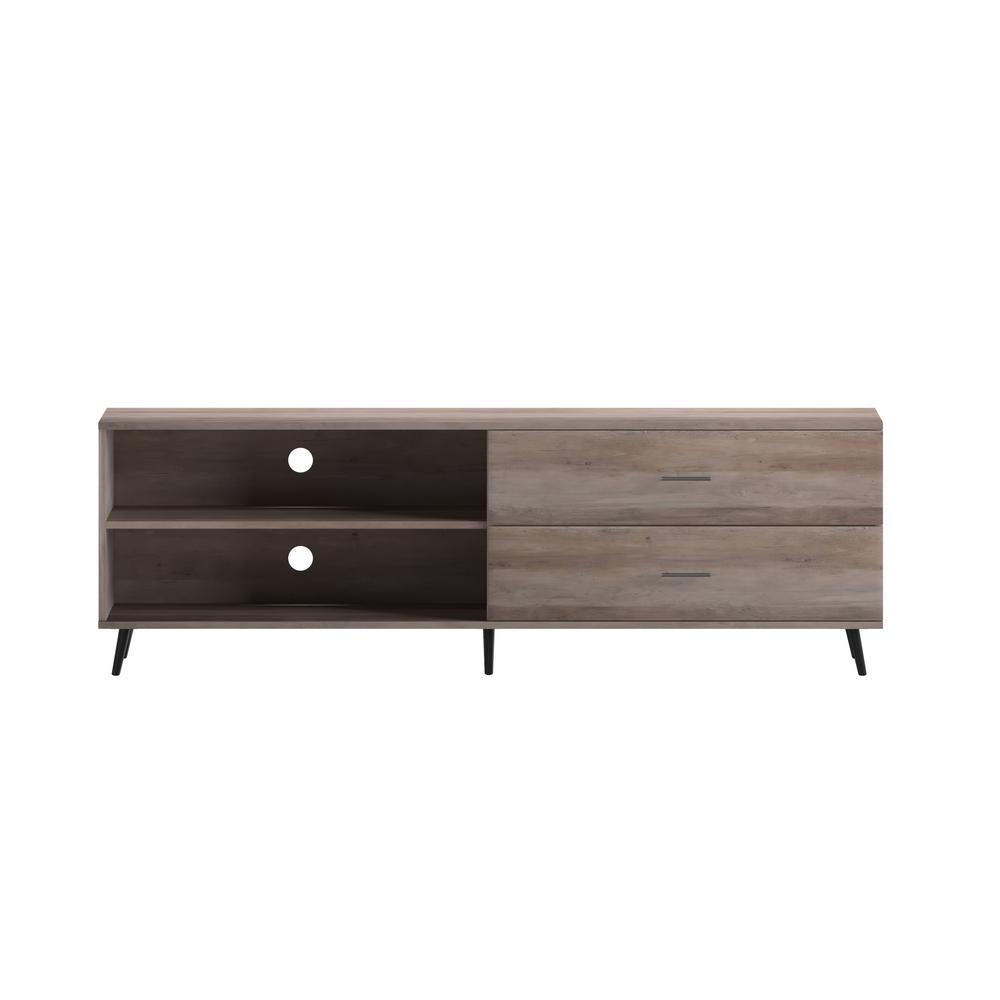 65" TV Stand for up to 60" TV's with Shelf and Storage Drawers, Walnut. Picture 11
