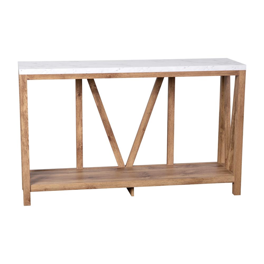 Farmhouse 2-Tier Console Table - Warm Oak Finish Engineered Wood Frame. Picture 2
