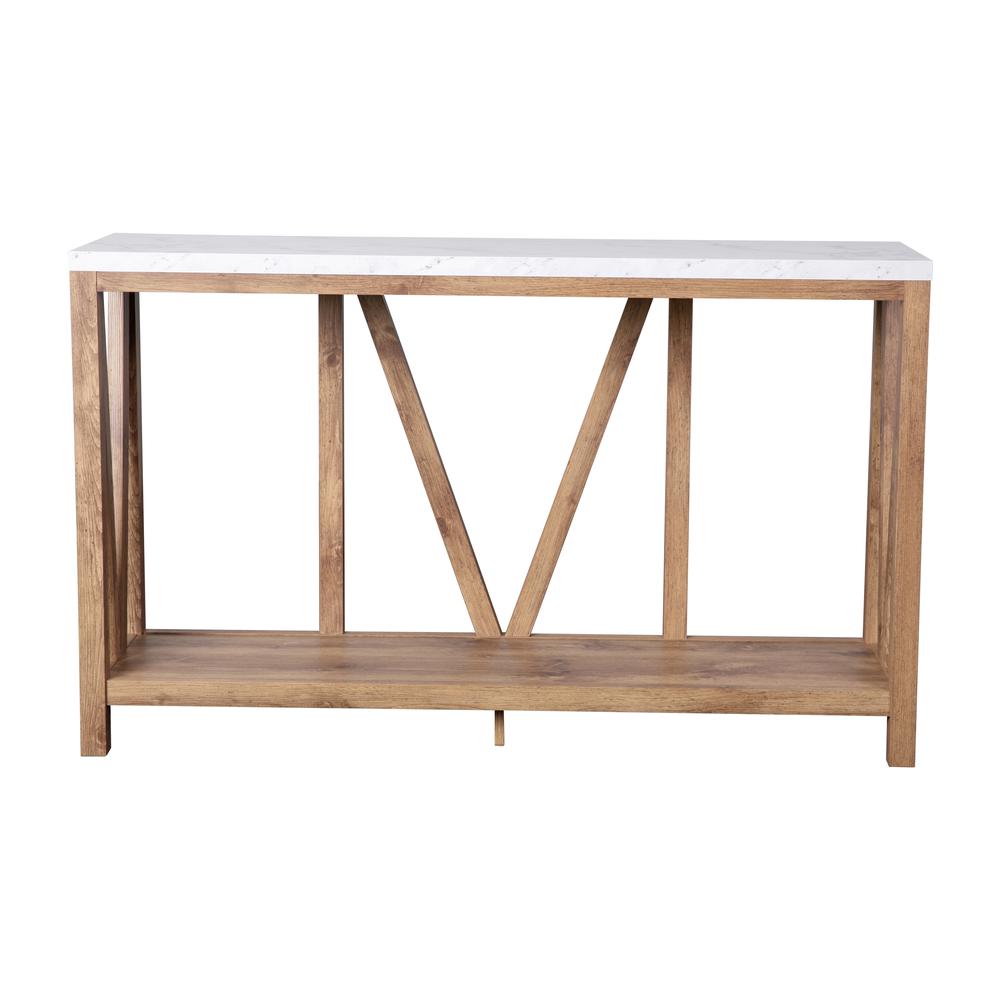 Farmhouse 2-Tier Console Table - Warm Oak Finish Engineered Wood Frame. Picture 11